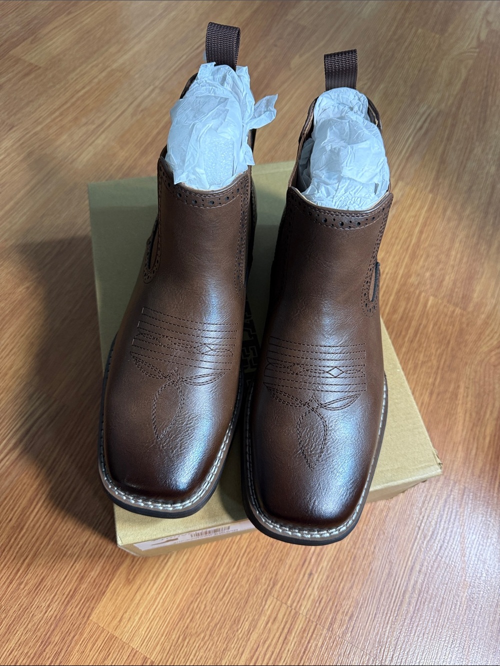 Men's Brown Leather Slip-On Western Boots